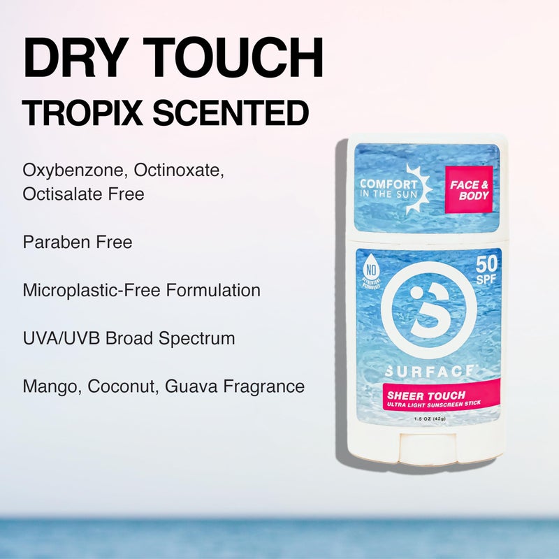 surface sun systems Surface TROPIX Sheer Touch Sunscreen Stick, Water Resistant, UVA/UVB Broad Spectrum, Fast Drying Protection, PABA Free - SPF 50-1 PACK - Image 2